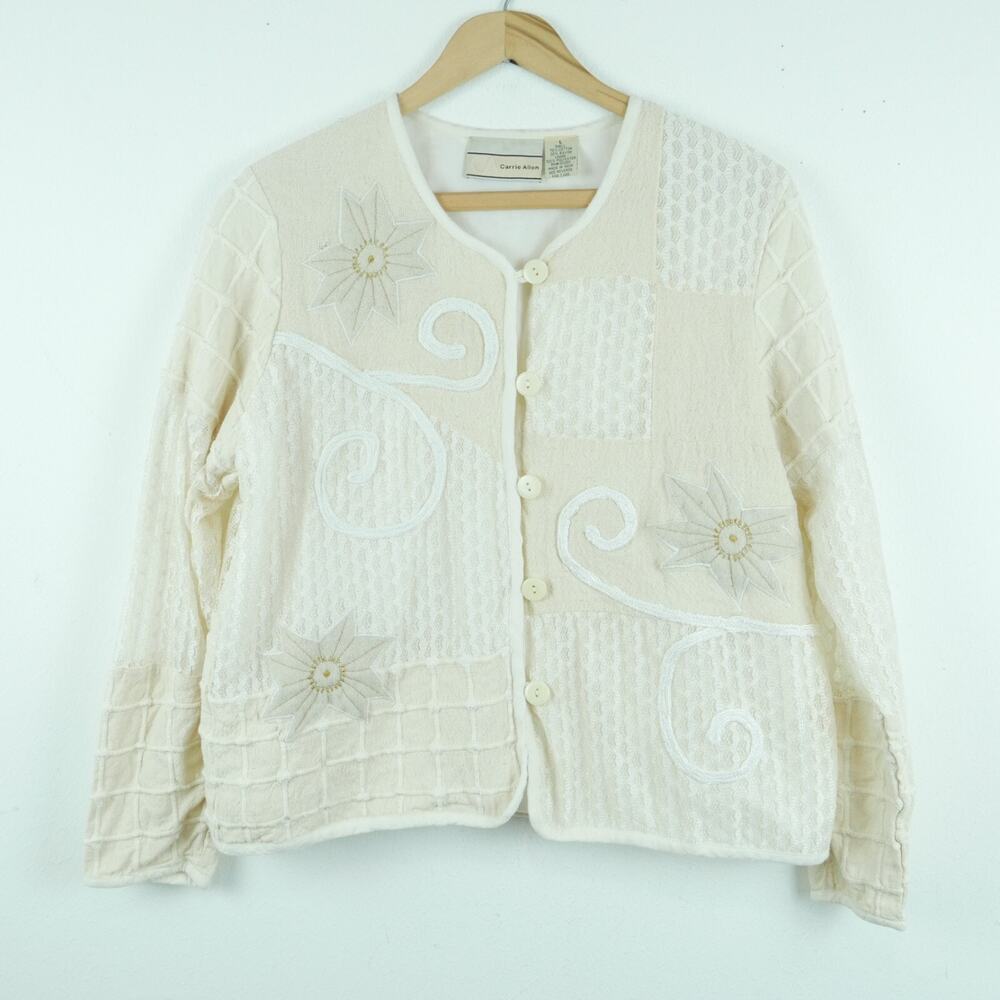 Vintage Large Jacket Coastal Boho 90s Embroidered Patchwork Granny Cottagecore
